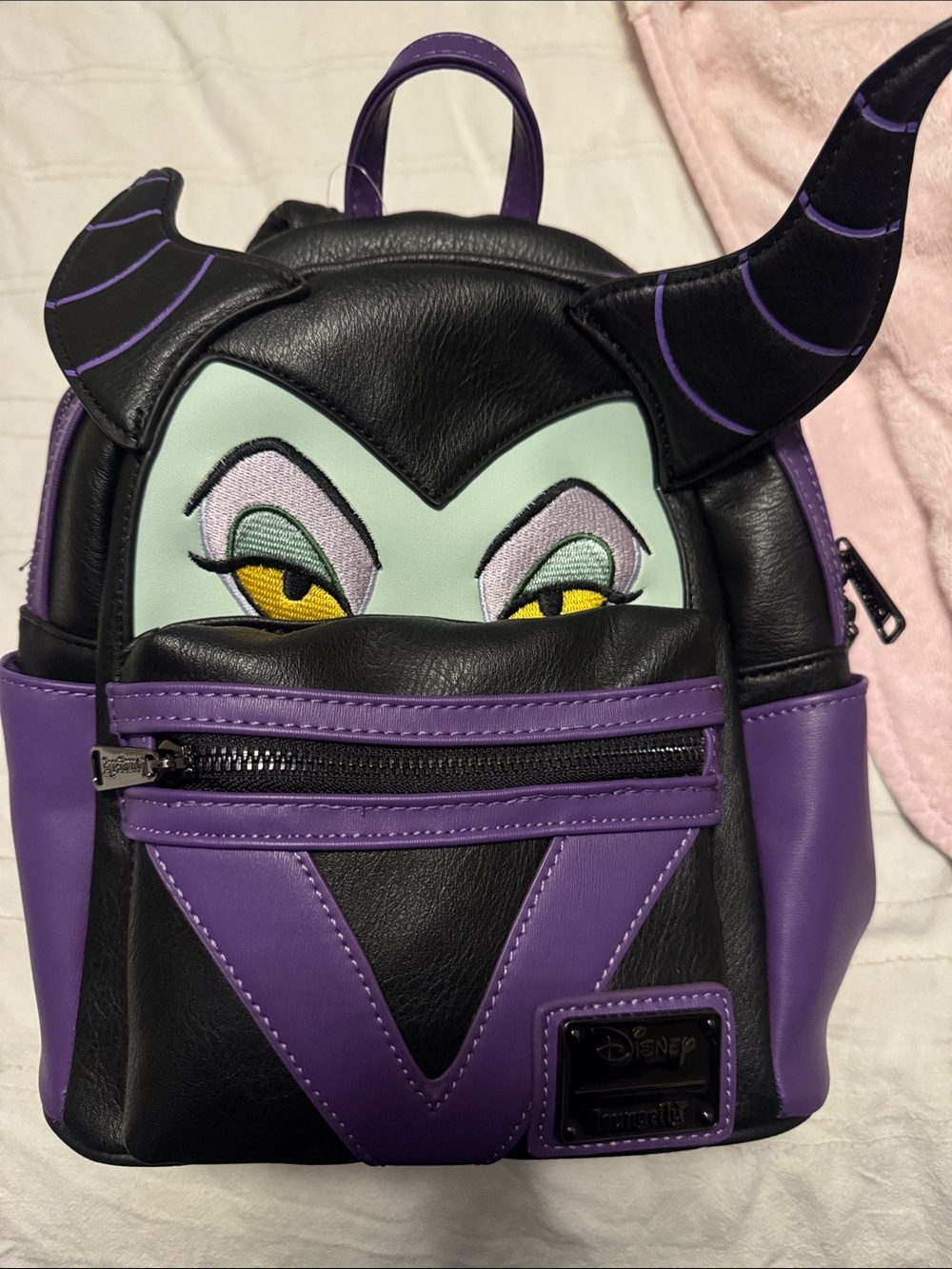 Disney Maleficent Mini Backpack in Black and Purple with Character Face